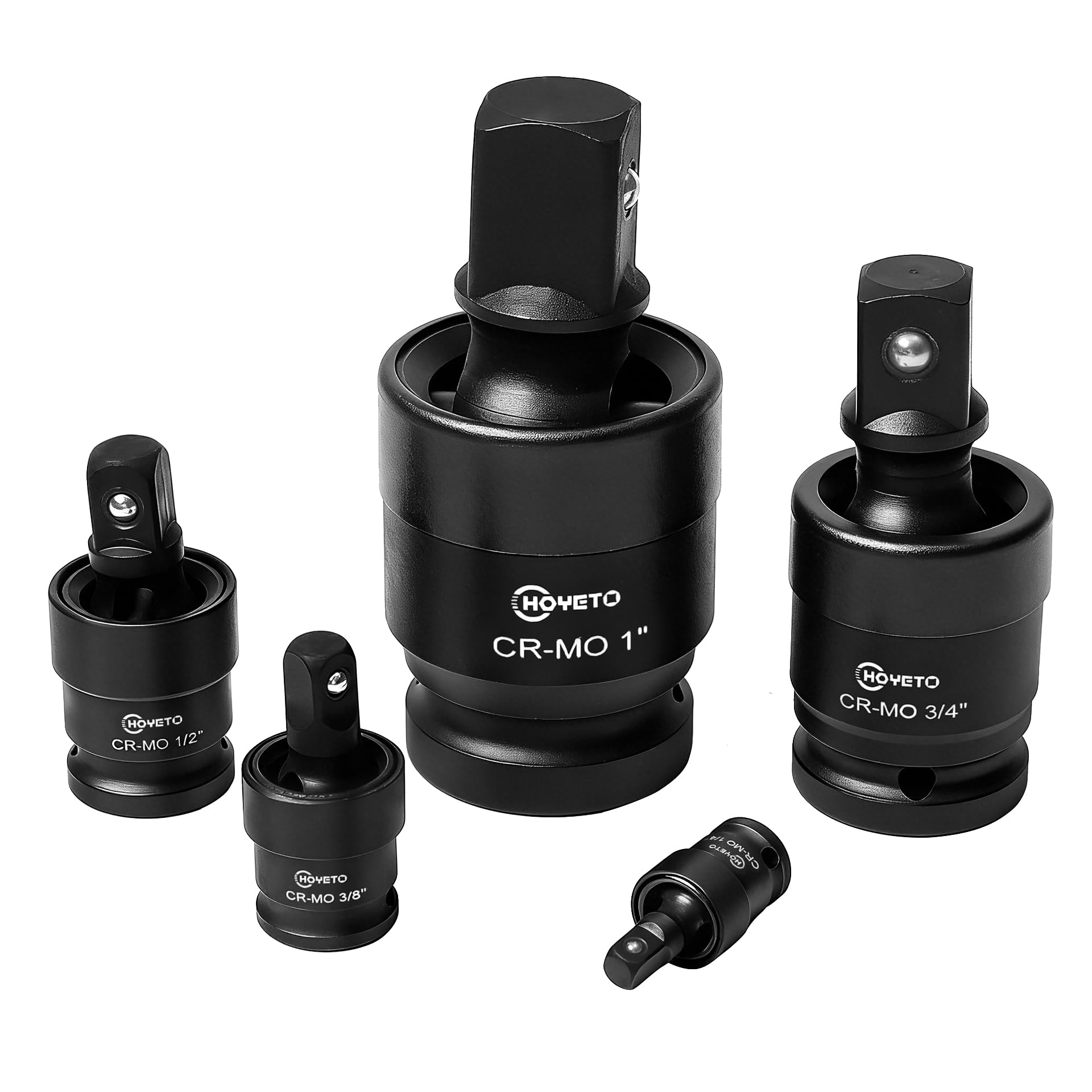 HOYETO Impact Universal Joint 1/2", 1", 1/4", 3/8" and 3/4" U-Joint 360°, Swivel Socket, Cr-Mo Steel, Ball Spring Design, cooperate with Electric Wrench, Ratchet Wrench and Manual Wrench (WXJ-5PCS)