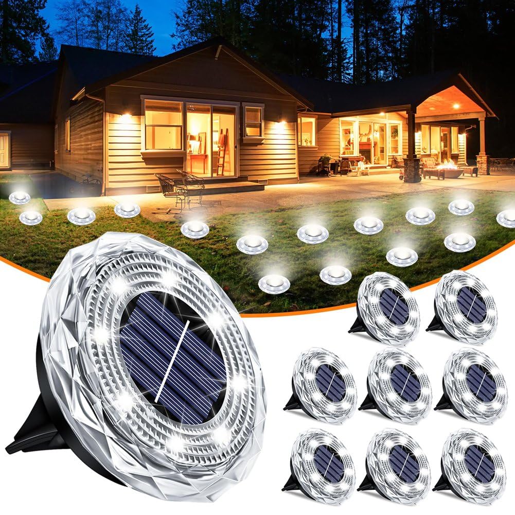 Lumières solaires pour jardin et patio afin de sécuriser une allée sombre avec 8 spots de sol