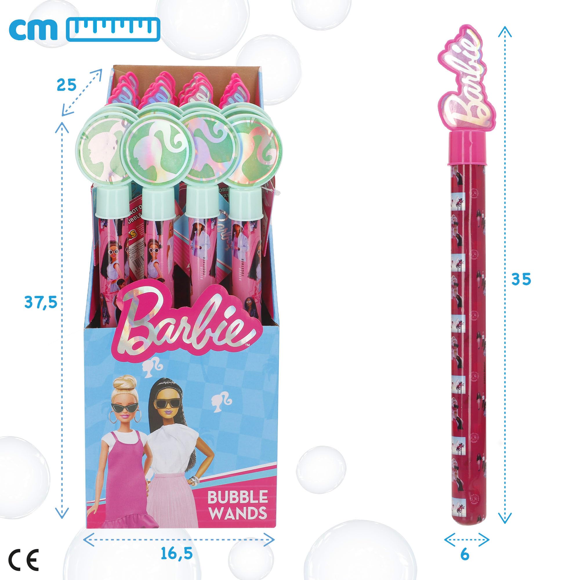 ColorBaby Barbie Pack 24 varitas de pompas de jabón con diseños Surtidos, optimos para Fiestas Infantiles, cumpleaños y Juegos al Aire Libre (77500)