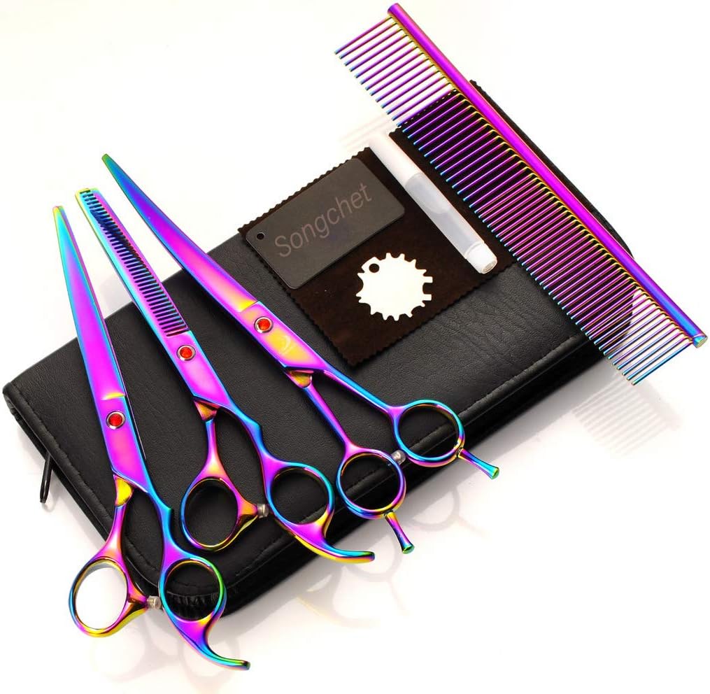 4pcs Professional 7 Inch Dog Grooming Scissors Set Thinning Shears for Dogs,Cats,Pets and Family Cut Hair