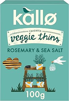 Kallo Rosemary & Sea Salt Veggie Thins Crackers | Healthy Snacks High Fibre, Plant Protein, Gluten Free & Baked | 100g Single Pack