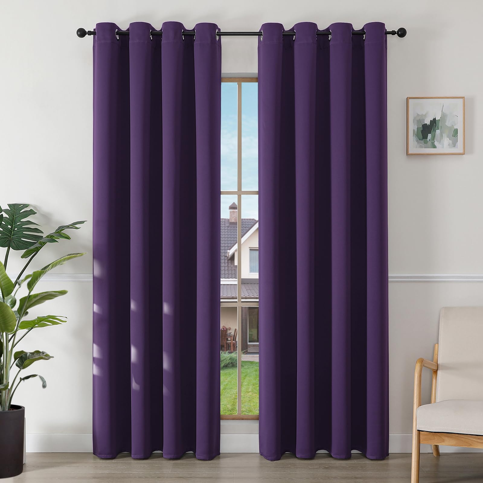 Joydeco Tende Oscuranti per Interni 2 Pezzi L 140 x A 200, Tende Termiche con Occhielli Viola Scuro per Soggiorno Moderne, Cameretta Bambini, Camera
