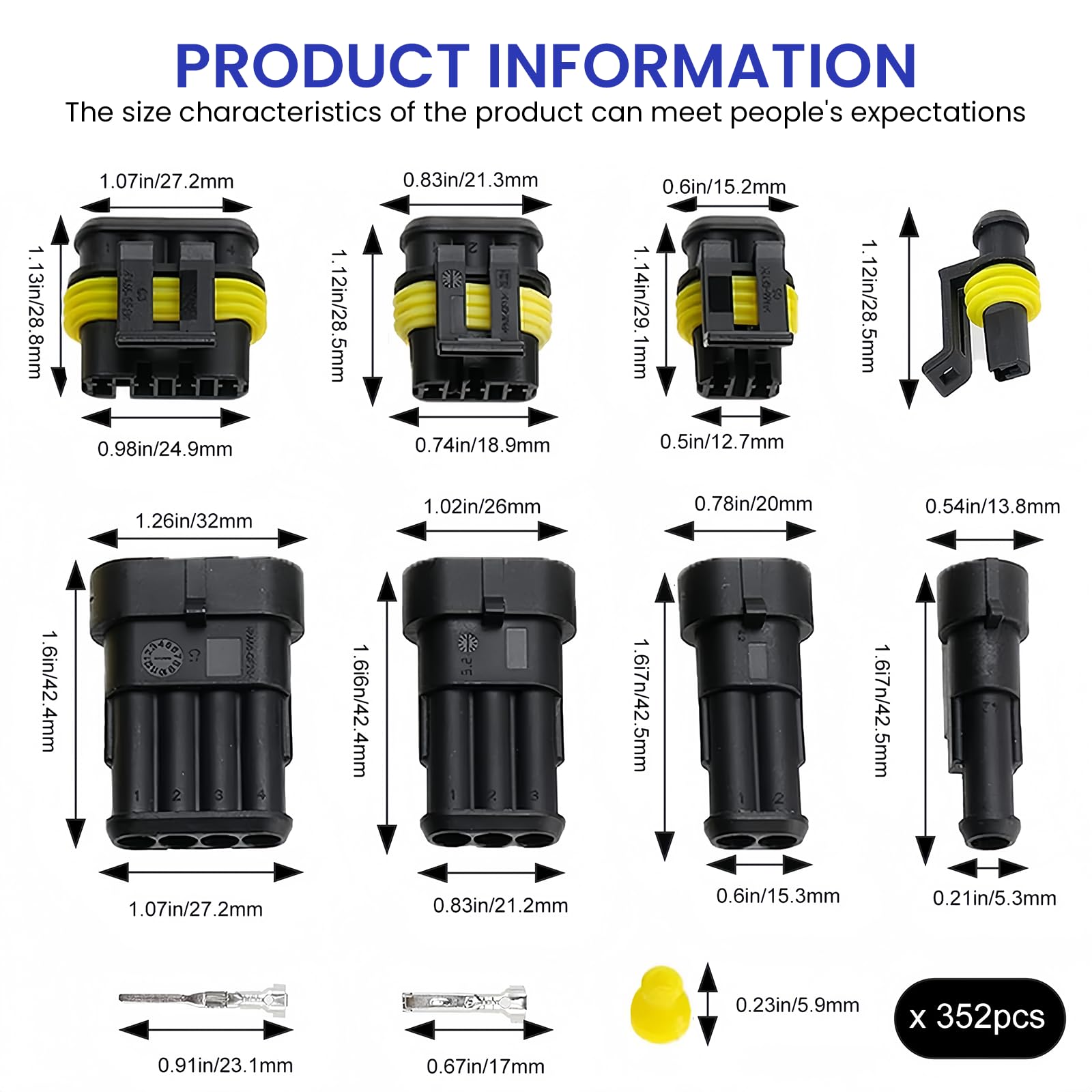 Kit di connettori per cavi auto impermeabili, 352 pezzi + pinza crimpatrice, kit di connettori per auto, connettori per cavi auto da 1/2/3/4/5/6 poli