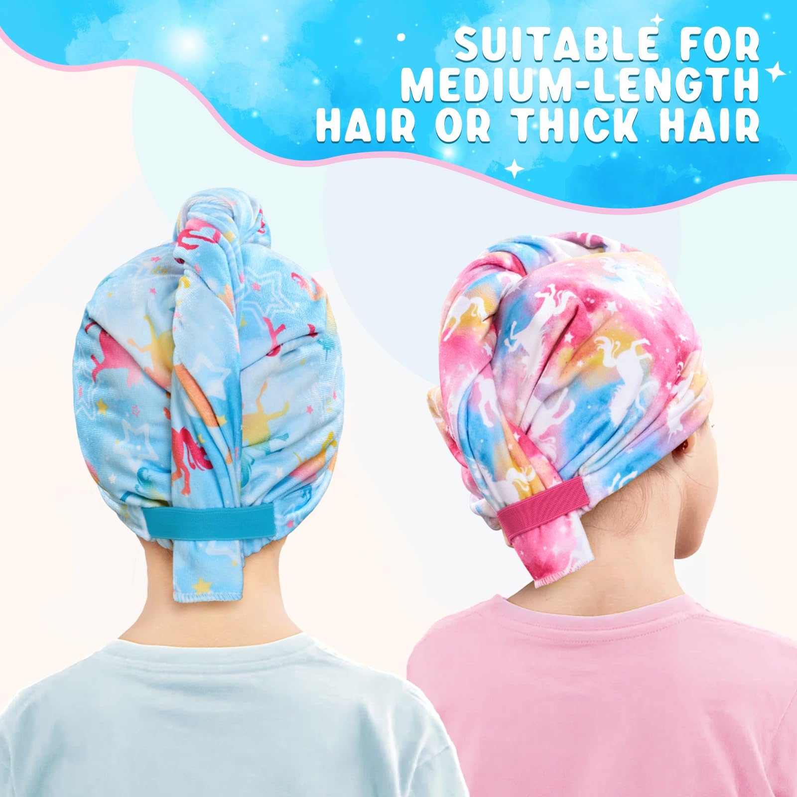 2 Stück Mikrofaser Haartrockentuch Für Mädchen & Frauen – Einhorn Design, Schnell Trocknend, Mit Knopf | Haarturban Für Nasses Haar