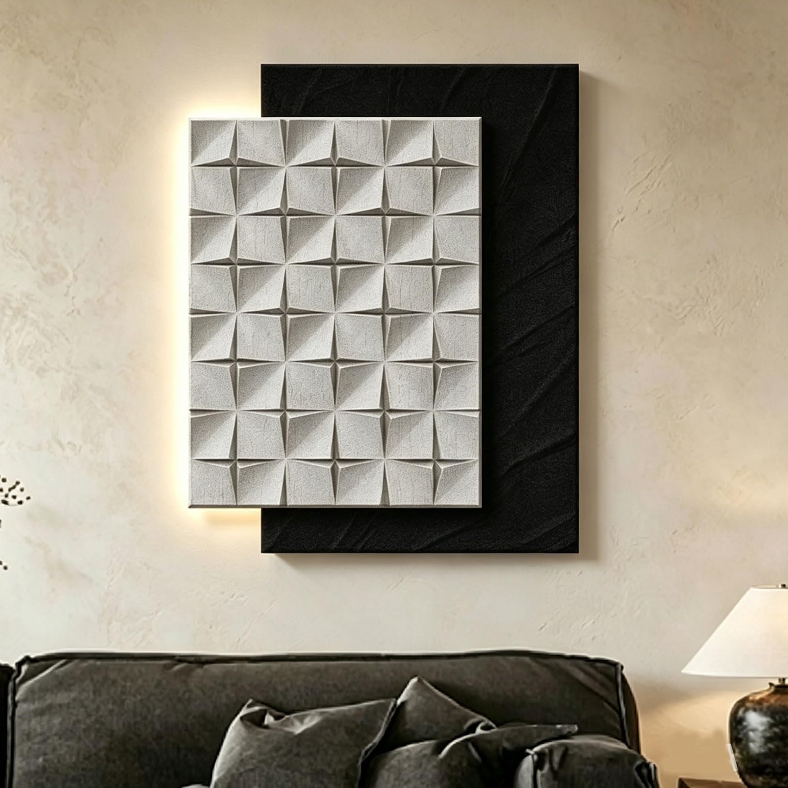 SIONDSTS Sandstone Decor Wall Art Painting,3D Abstract Textured Wall Art,Modern Minimalism Wall Art Decor,Creative Landscape Wall Sculptures with LED,Entrance Decorative Painting,C,65CM