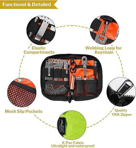 Miniatura 6 de VIPERADE VE10 Bolsa EDC pequeña de bolsillo, bolsa de herramientas de bolsillo con 10 compartimentos, organizador de bolsillo para hombres para