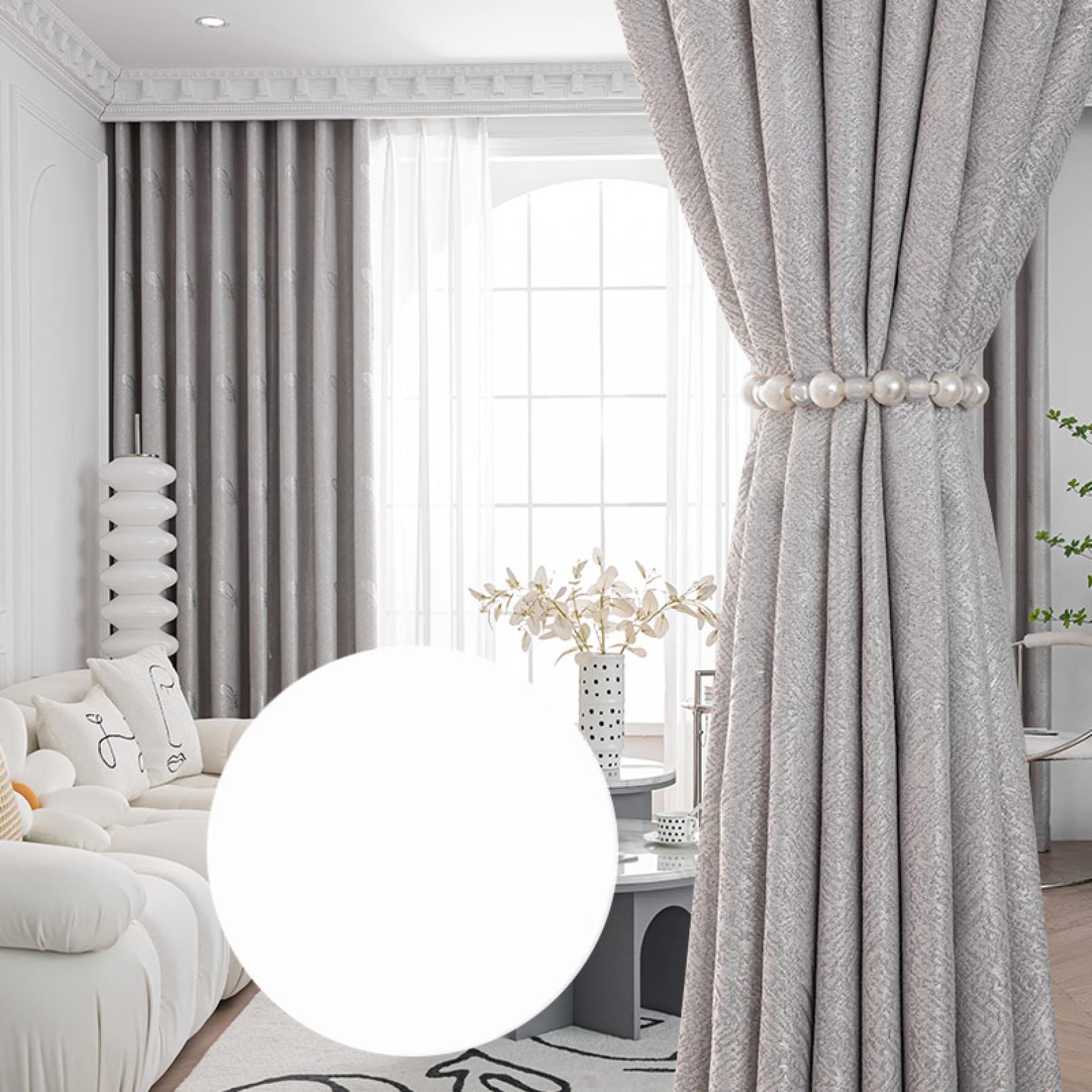 ベージュ模様入り厚手ドレープカーテン