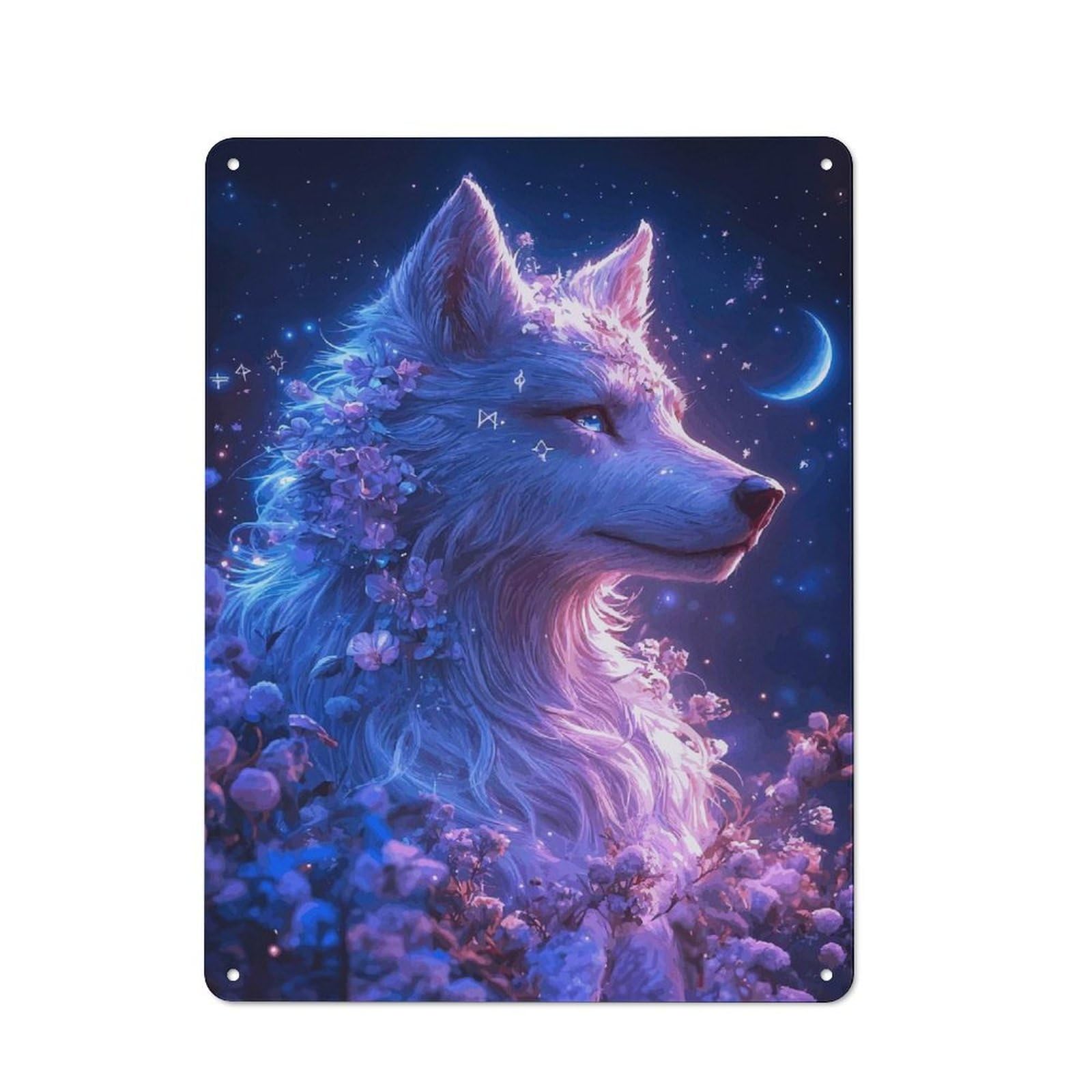 Junmoney Mystical Wolf With Flowers Classic Metal Sign 40X30cm Featuring Bar Wall Plaque For Diner, Restaurant, Shed Or Kitchen