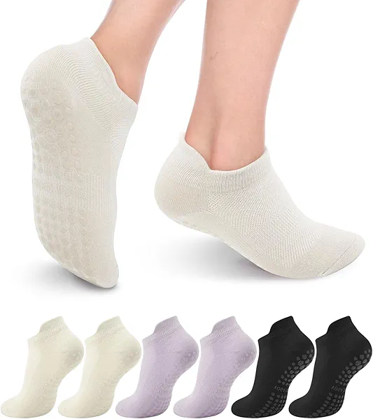 Deefly Yoga Socks for Women 3 Pairs-Pack,Breathable Non-Slip Grip Ankle Socks,Workout, Pilates, Home Fitness