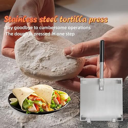 Miniatura 2 de Vivicreate Prensa de tortilla de acero inoxidable de 10 pulgadas, prensa de masa Roti Maker para taco, pizza, tortilladora de acero inoxidable,