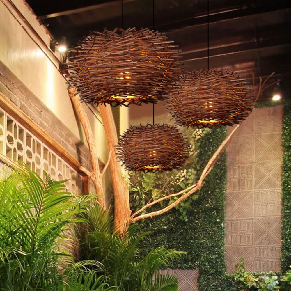 Lámpara Colgante De Mimbre De Bambú Pantalla De Lámpara De Ratán del Sudeste Asiático Candelabro De Nido De Pájaro De Ratán Lámpara Creativa De Nido De Pájaro Lámpara De Ratán Antigua Lámpara