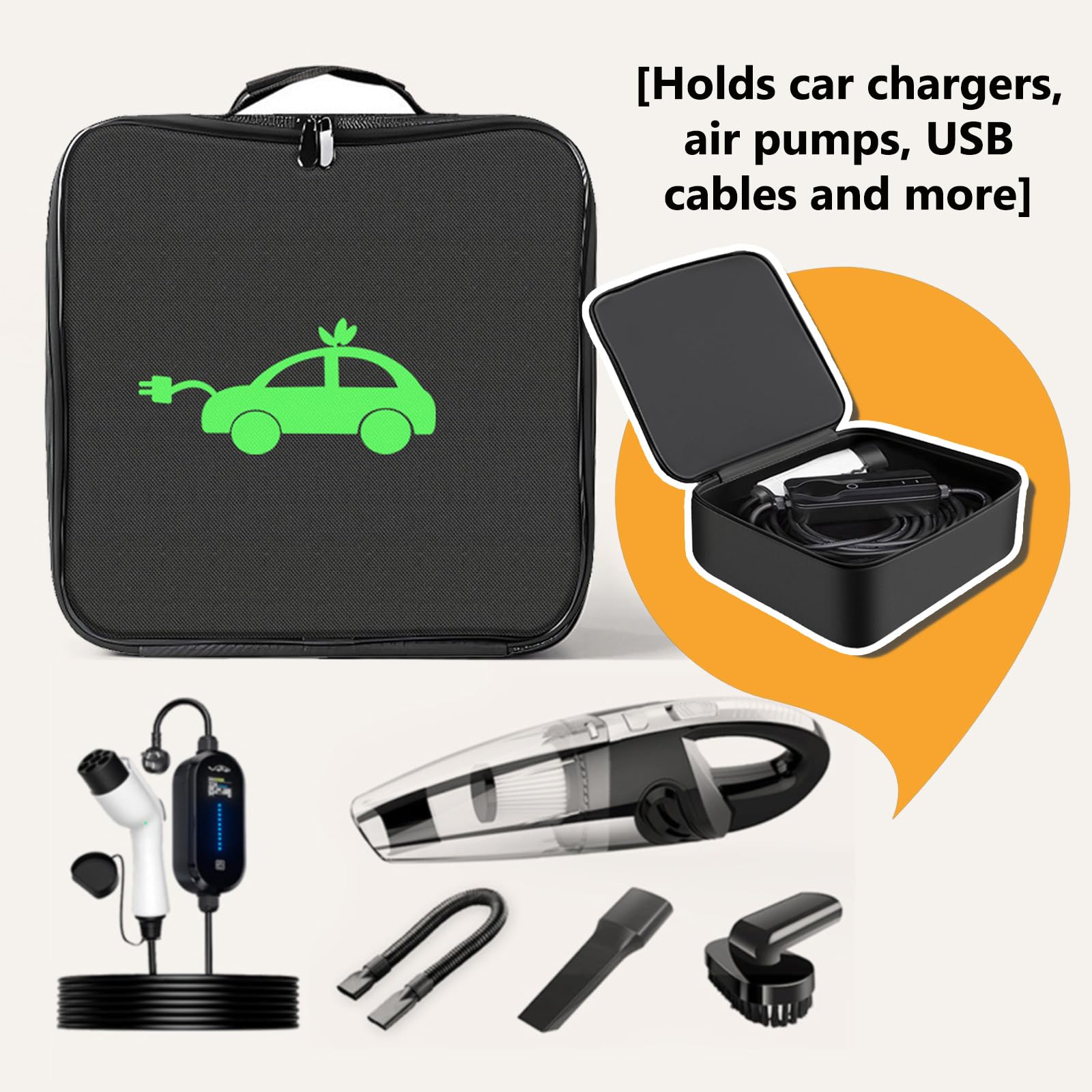 Sac Rangement pour Cable Recharge Voiture Electrique, Tissu 600d Oxford Résistant Aux Rayures étanche Inodore 32x32x10cm Rangement Cable Ev pour Chargeur De Voitures, Câbles Accessoires - 5