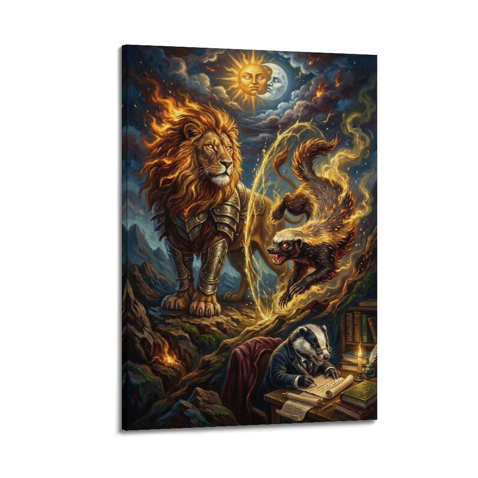 XKUGA Surreal Vintage Animal Poster Lion Boundary Dispute Satire Modern Decorative Canvas Prints - Ideal Wall Art for Family, Man Cave, Game Room, Boys & Girls Bedroom 16x24inch(40x60cm)