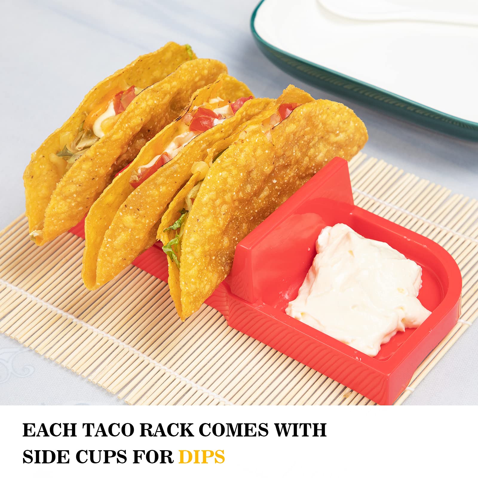 YICOCHI Taco Holders Set of 4, Taco Plates Stands Shells Tray for Taco Bar Night Party, Taco Tuesday Family Dinner, Red