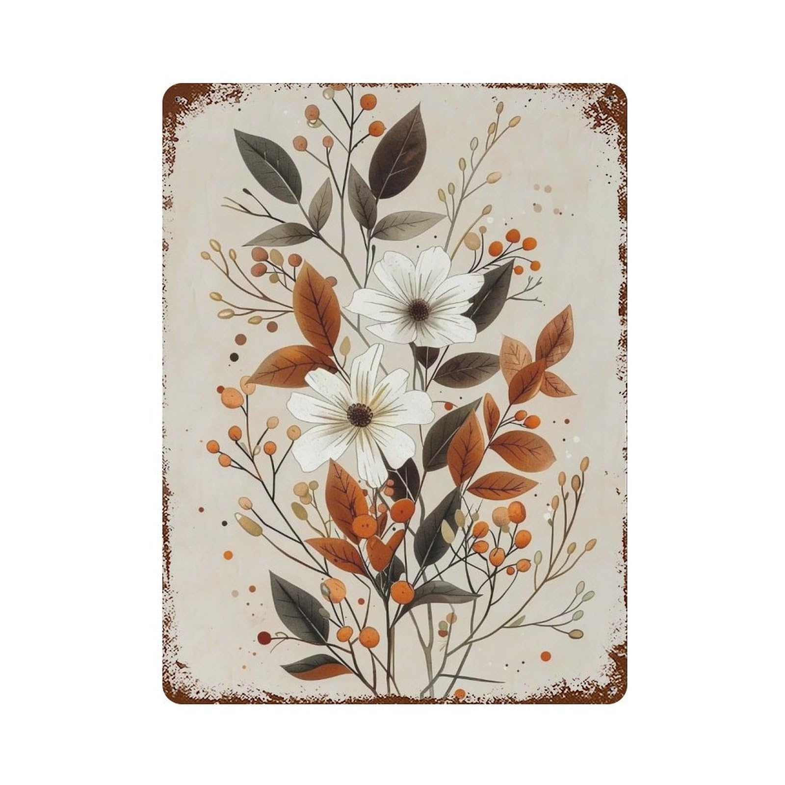 WUJHGRSG Earthy Tone Vertical Layered Floral Sprig 01 Wall Art Retro Iron Vintage Metal Tin Sign Poster Modern Decor for Home Cofffee Club Bar Shop Style 40x30cm