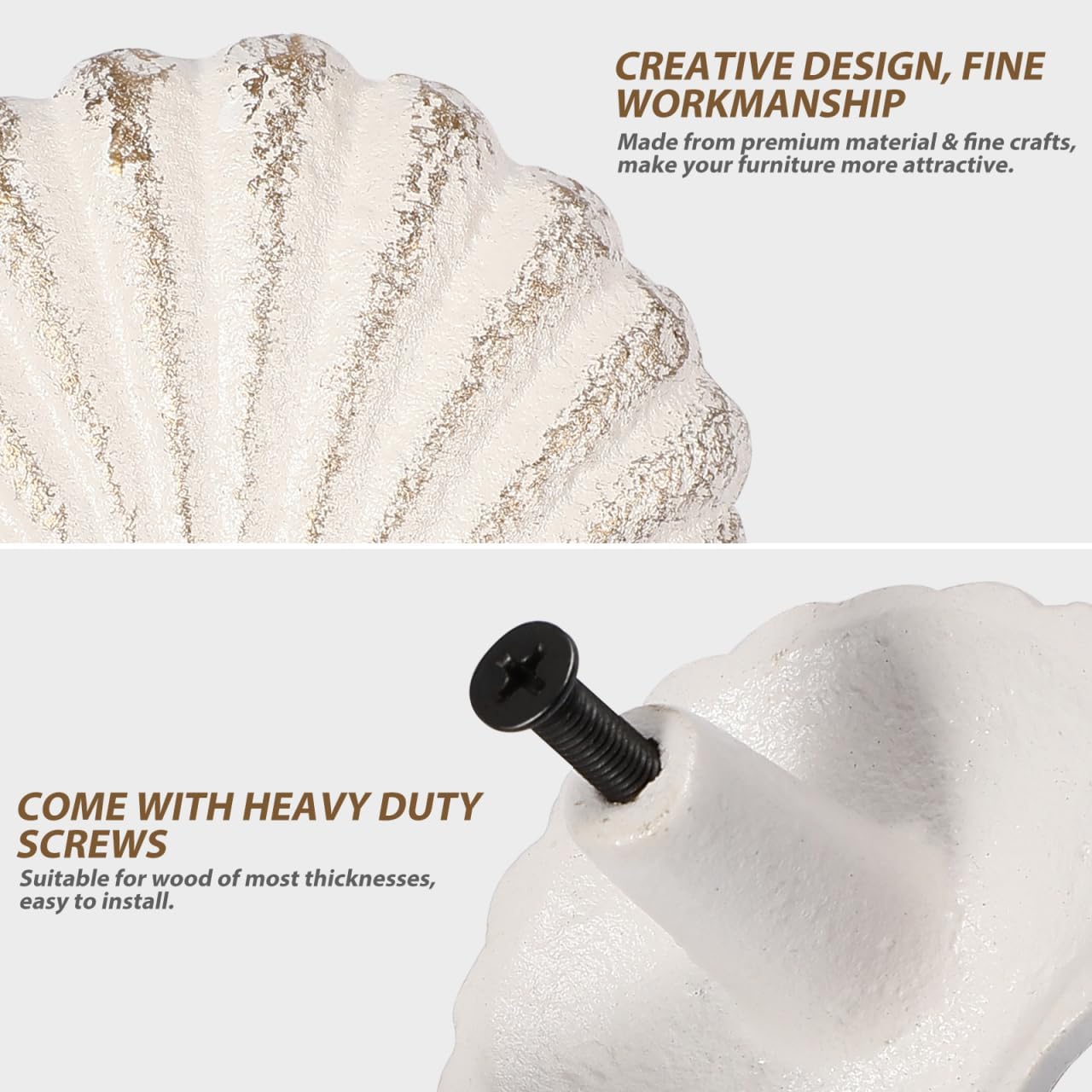 VOSAREA Iron White Seashell Drawer Knobs, 2PCS Nautical Handle for Kitchen Furniture Cabinet Wardrobe Cupboard (6.50X6.50X5.00cm/2.55X2.55X1.97in)