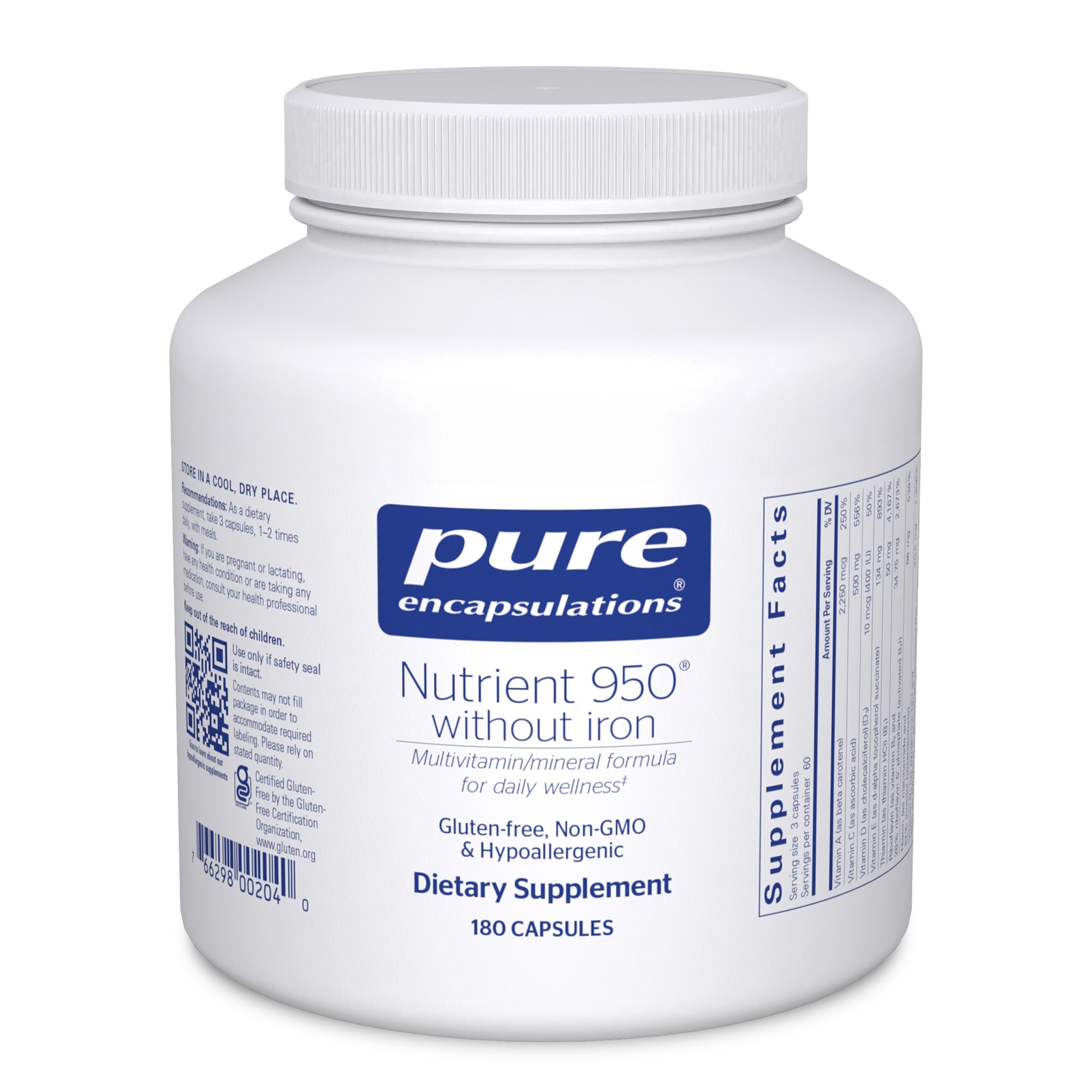 Nutrient 950 Without Iron | Supplement to Support Cardiovascular, Immune, and Cellular Health, Bones, Hormone Metabolism, and Carbohydrate Utilization* | 180 Capsules