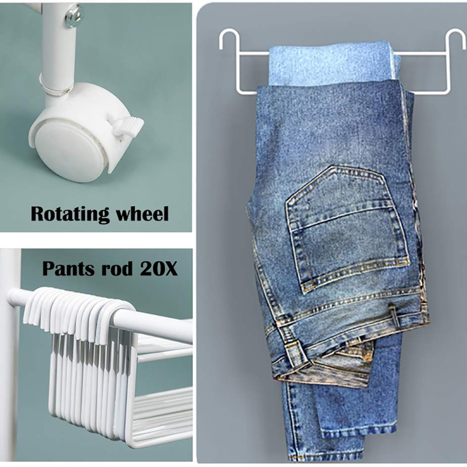 Perchero extraíble para Pantalones, Perchero móvil Resistente con Ruedas para Pantalones, Perchero Multifuncional de Metal para Bufandas, Toallas y Ropa, Que se extiende Desde el Suelo hasta