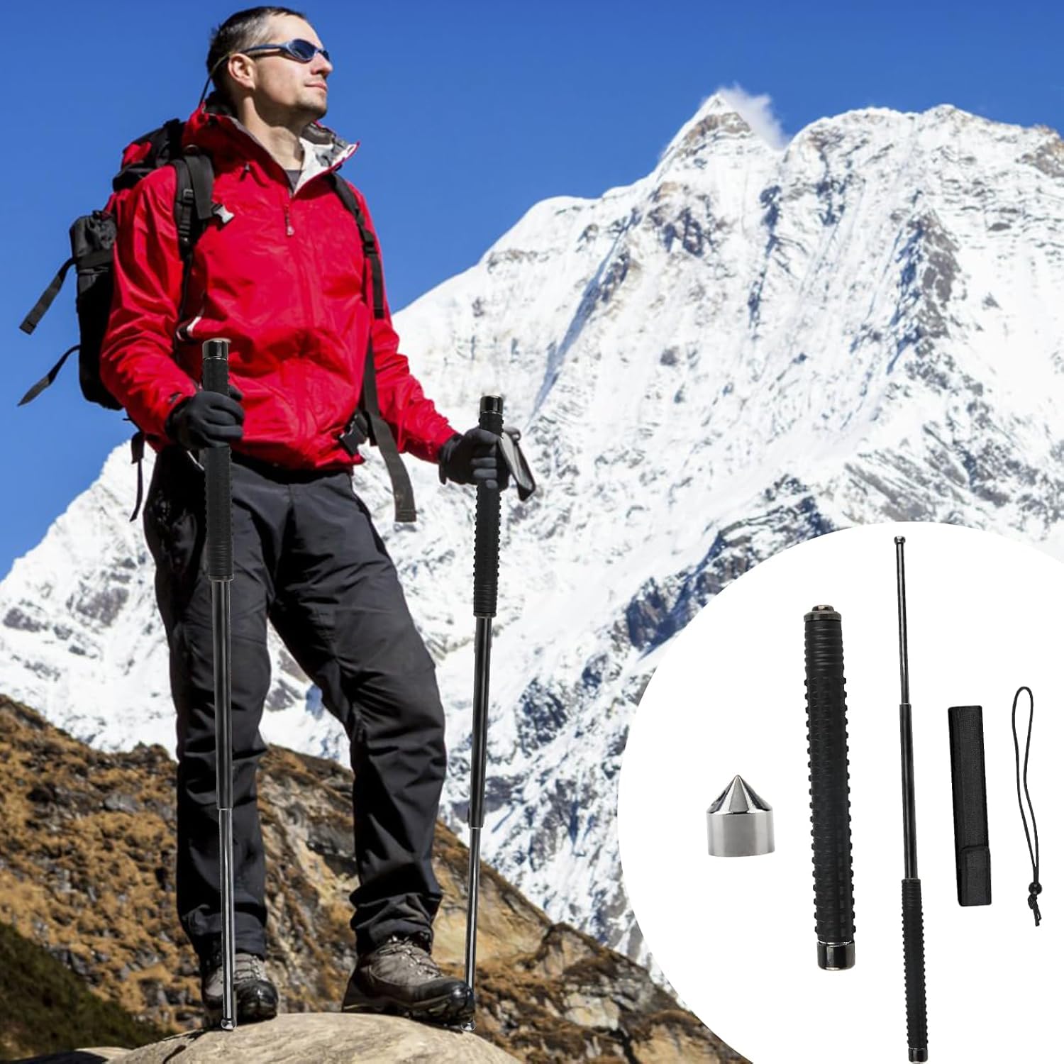 Teleskop Wanderstöcke, Robuste Walking Stöcke aus Stahllegierung | für Wandern Trekking Bergsteigen Camping und Skifahren, Verstellbar 64 cm, Mit Trageschlaufe und Aufbewahrungstasche, Schwarz