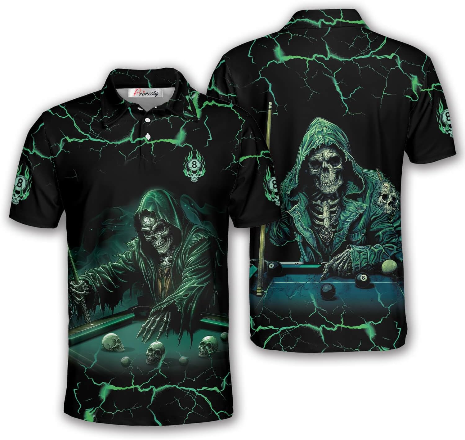 PRIMESTY Men’s 3D Billiards Polo, 8-Ball and 9-Ball Pool Jersey, Breathable Team Shirt Apparel for Players & Tournaments