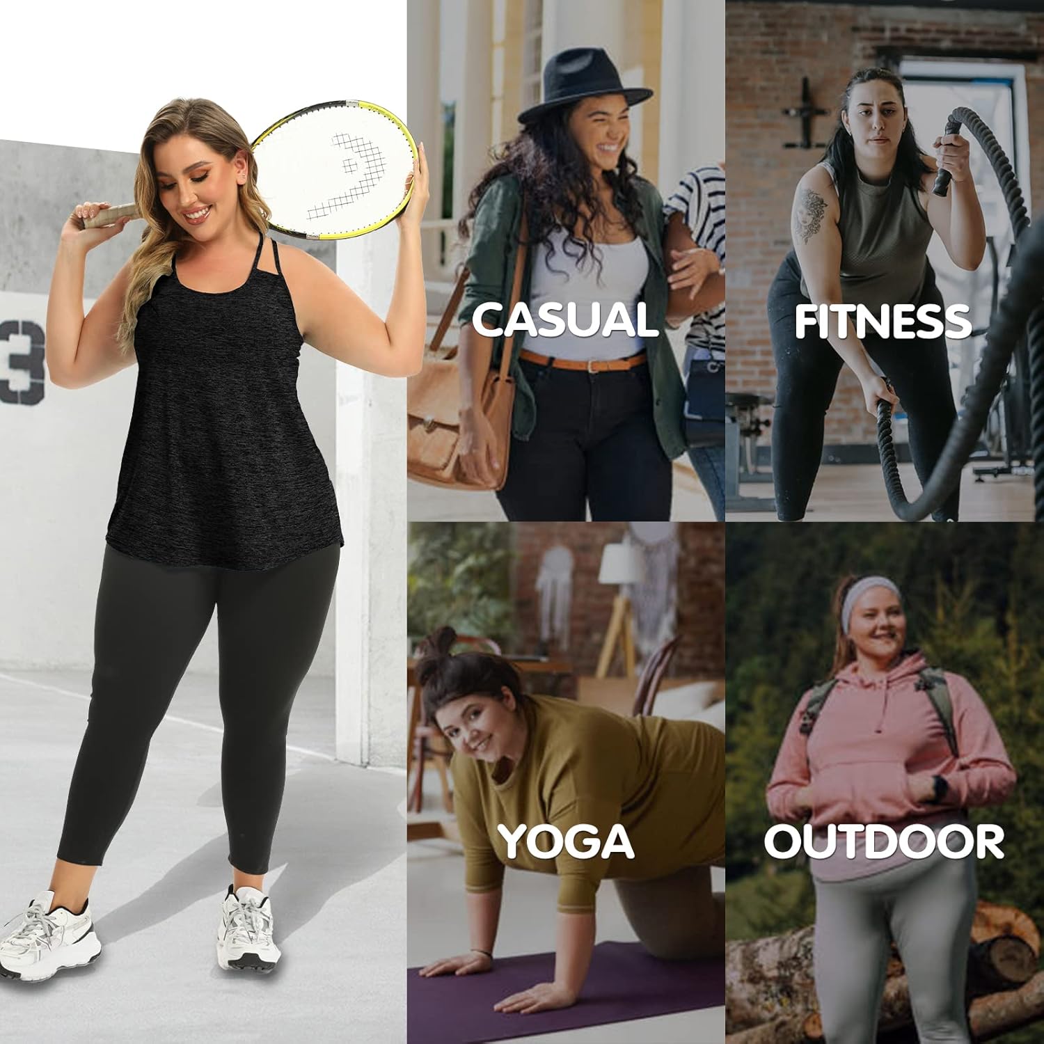 FOREYOND Plus Size Workout Tank Tops Loose fit Racerback Sleeveless Shirts Gym Running Yoga Clothes for Women - Image 6