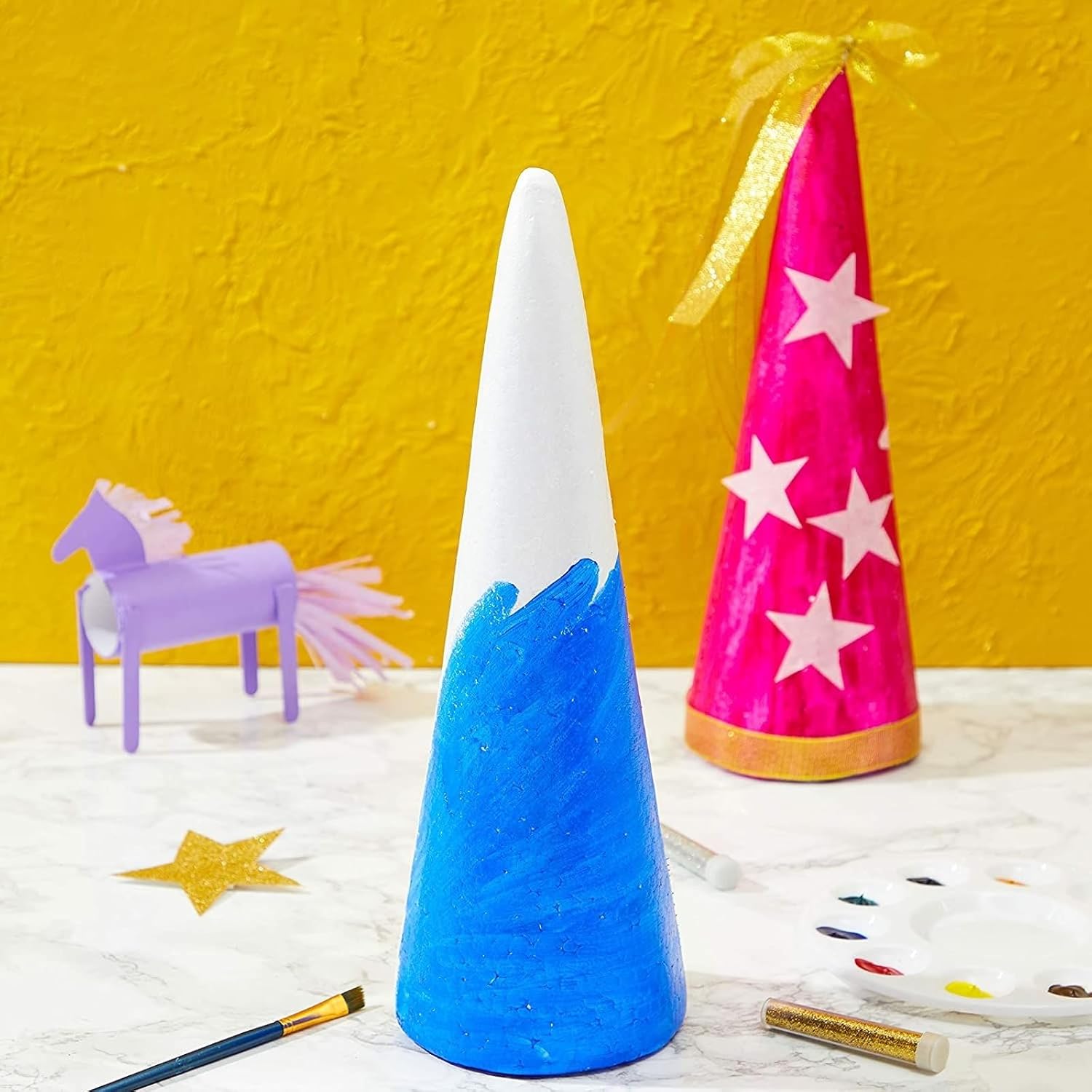 4 Pack Foam Cones for Crafts, DIY Art Projects, Handmade Gnomes, Trees, Holiday Decorations (5.5 x 13.5 in)