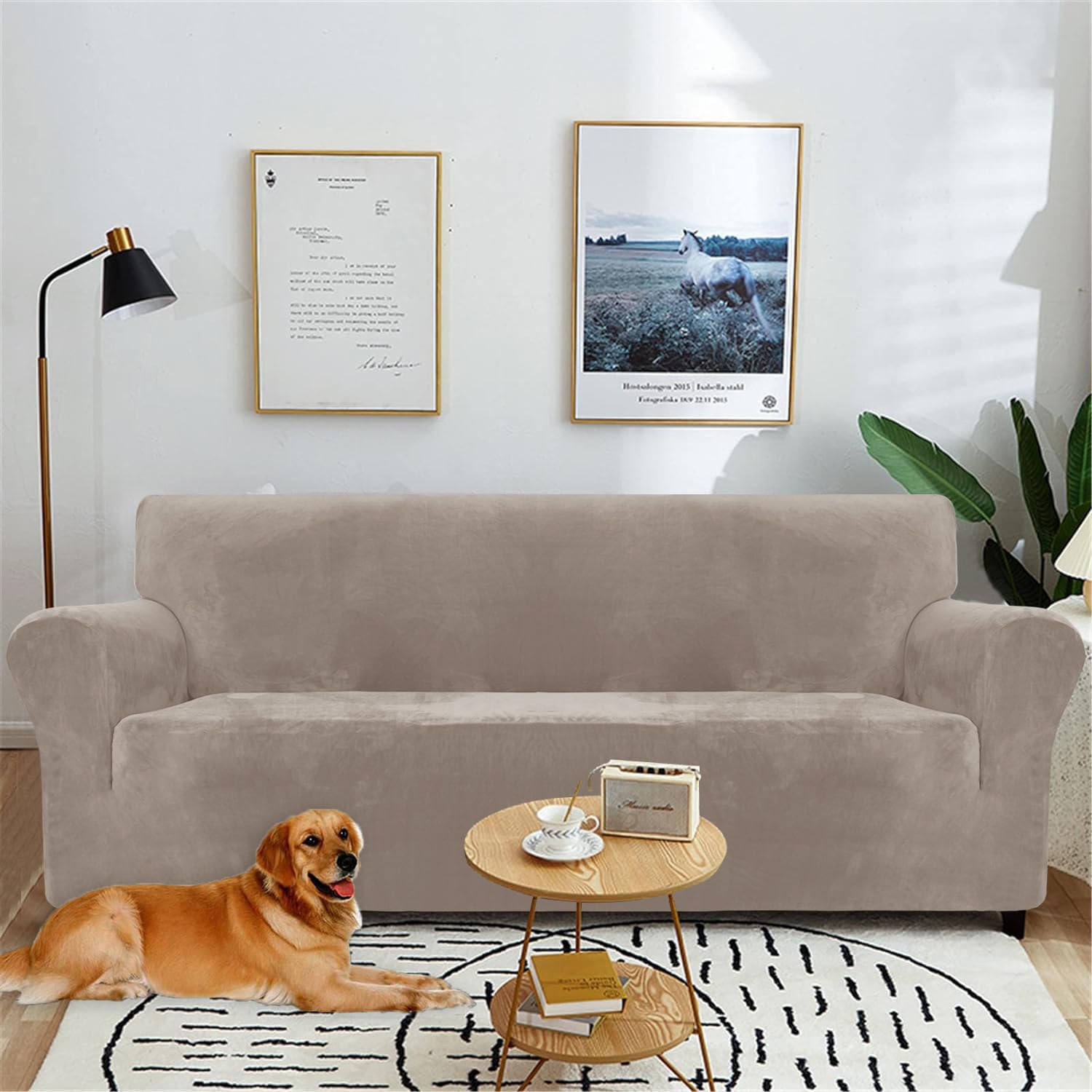 YSTELLAA Copridivano in Velluto, Copri Divano 2 Posti con Braccioli, Copridivano AntiGraffio Gatto, Copridivano Elasticizzato Universale Copridivani Antimacchia Lavabile Antiscivolo, Cachi