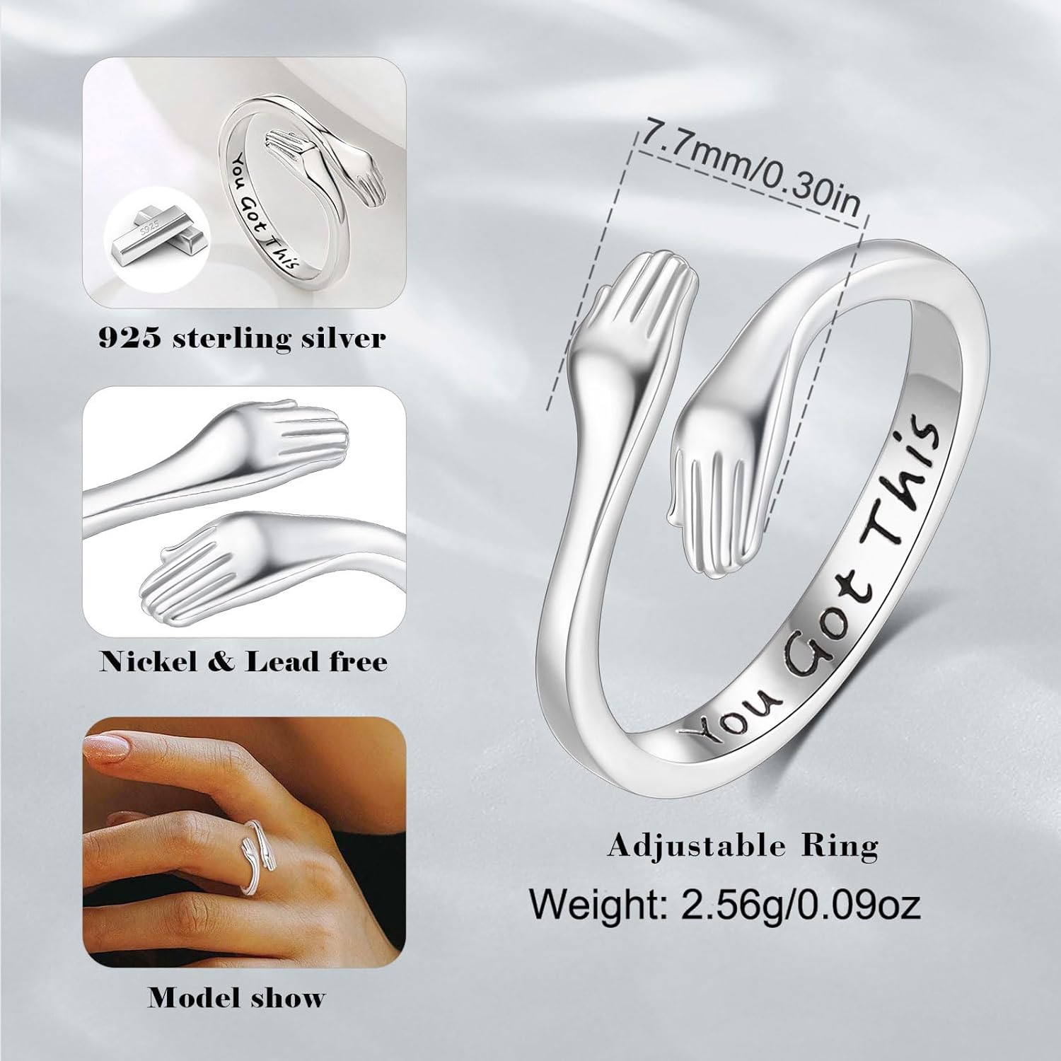 INFUSEU 925 Sterling Silver Hug Love Rings for Women Girls Cute Gifts for Her - Image 6