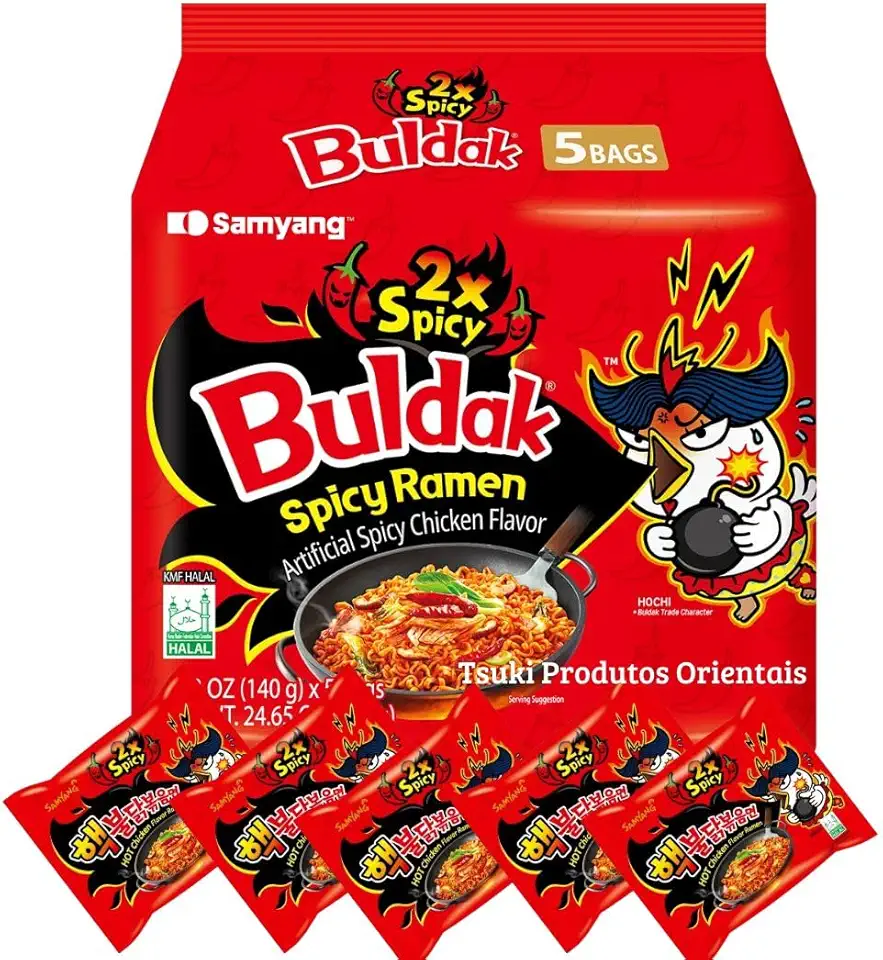 MACARRÃO INSTANTÂNEO LAMEN BULDAK SAMYANG - SABOR FRANGO PICANTE 2X - PACK CONTENDO 5 PACOTES