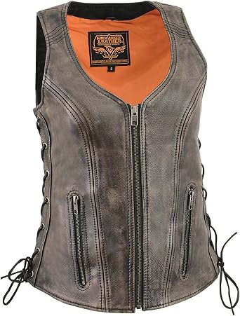 Milwaukee Leather Womens Premium Classic Leather Motorcycle Rider Vest w/Adjustable Side Laces