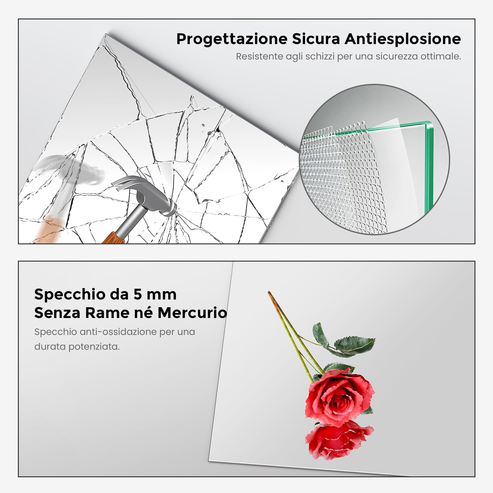 S'AFIELINA Specchio da bagno con ripiano 45x60 cm, specchio da parete con ripiano, Adatto a bagni, soggiorni, residenze studentesche, case per ospiti, ecc