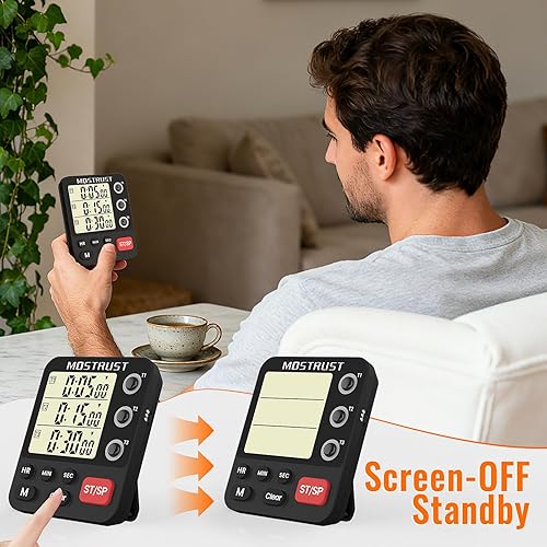 Miniatura 6 de Temporizador digital de cocina doble, temporizador de cuenta regresiva independiente de 3 canales, pantalla grande, alarma fuerte, triple cronómetro
