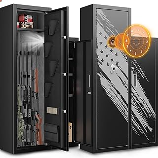KAER [𝟐𝟎𝟐𝟒 𝐔𝐩𝐠𝐫𝐚𝐝𝐞𝐝] 8-12 Rifle Gun Safe, Home Safes for Rifles and Pistols,Unassembled Large Gun Safes for home and Shotgun with Detachable Gun Racks, 4 Pistol Pockets - KAER