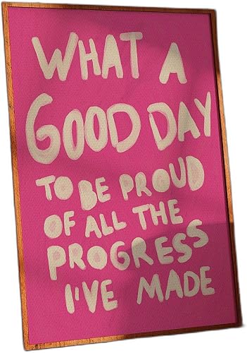 Typography poster print with retro 70s vibe and a positive quote for living room decor pink background with white hand lettered text