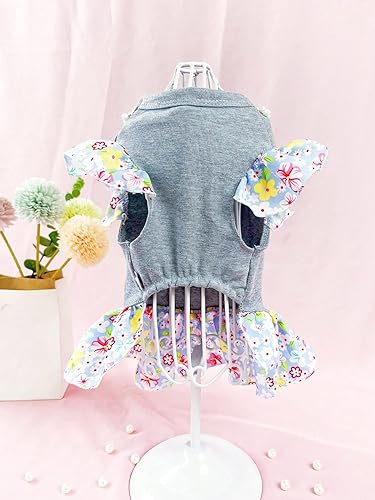 Miniatura 2 de QWINEE Vestido de princesa para perro, gato, estampado floral, decoración de perlas, camisa para cachorro, falda, tutú, fiesta de verano,