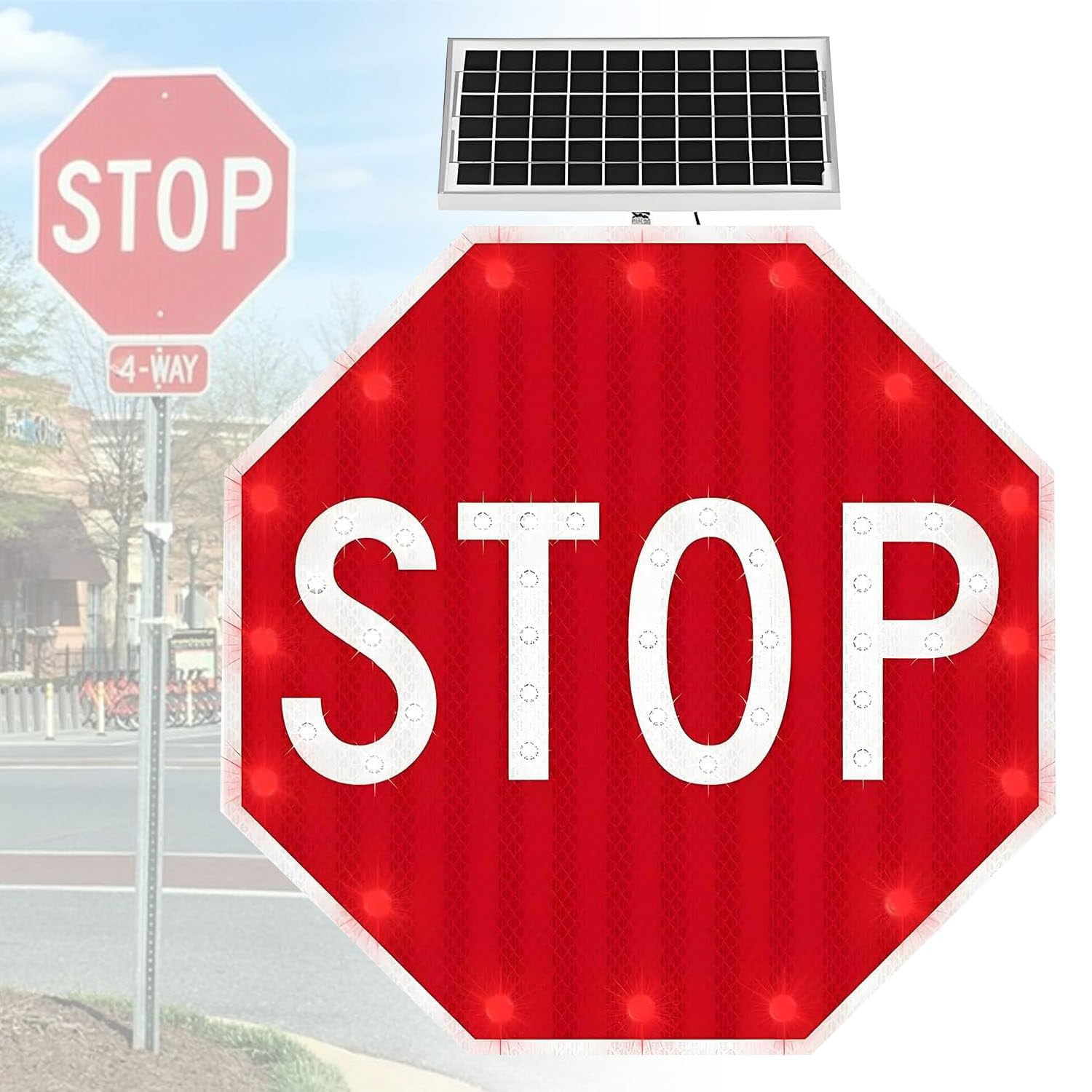 Señal de Stop LED Intermitente con energía Solar, señal de tráfico Octagonal de Aluminio, con película Reflectante de Grado Industrial, señales de tráfico solares Intermitentes de Stop 24IN-1