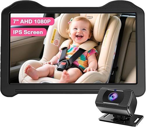 Cámara de Coche para Bebé de 7 Pulgadas para Asiento: Cámara Trasera de 1080P HD para Asiento Trasero, Fácil Instalación, Pantalla Antirreflejos,
