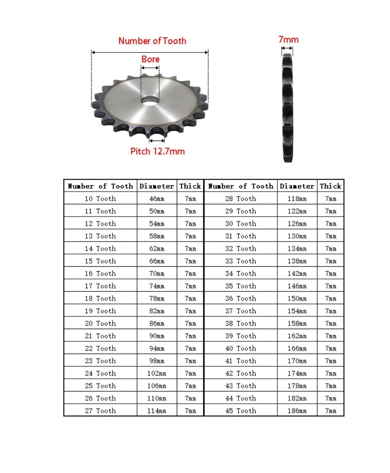 Bevel Gear Pinion Hardware Mechanical A3 Steel Roller Chain 08B Chain Drive Flat Sprocket 10-25 Teeth Gear Pitch 12.7mm Industrial Sprocket Wheel(11 Teeth)