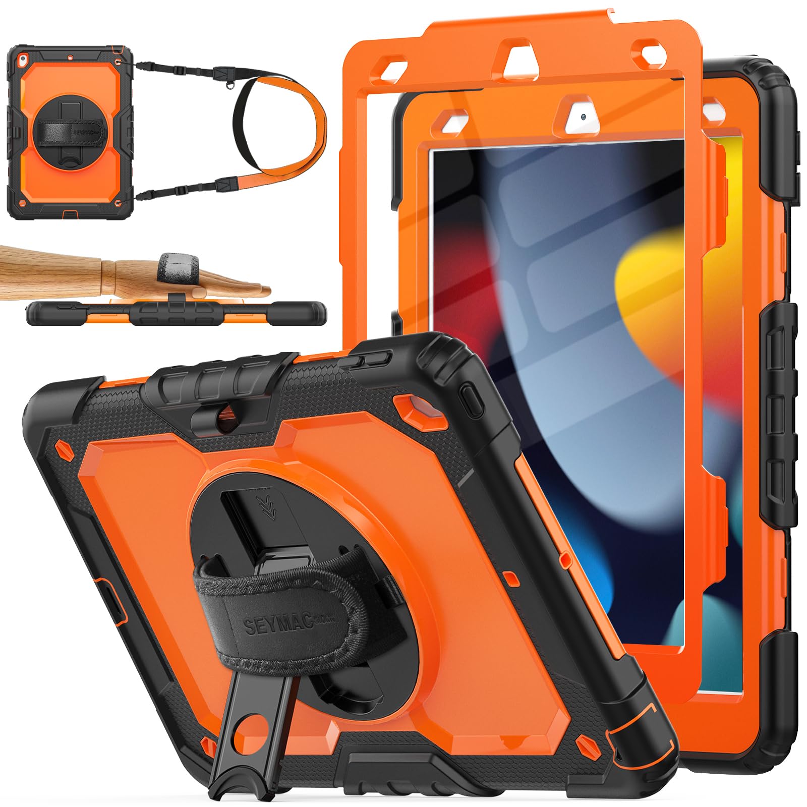 SEYMAC stock Case for iPad 9th/ 8th/ 7th Generation 10.2'', Shockproof with Screen Protector, Pencil Holder [360° Rotating Hand Strap] & Stand, for iPad 10.2 inch 2021-2019 (Black) — Amazon image 22