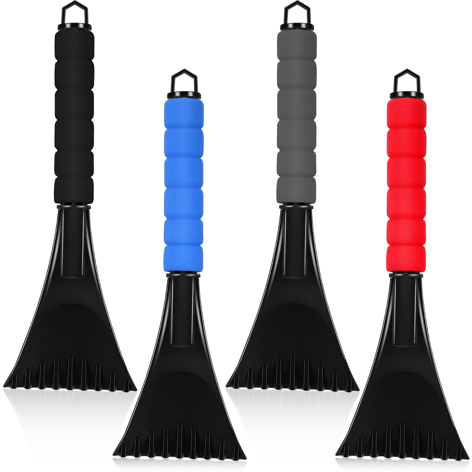 4 Pieces Ice Scraper for Car Windshield Plastic Snow Frost Ice Removal Tool with Foam Handle for Cars Trucks Window (Black, Red, Blue, Gray)