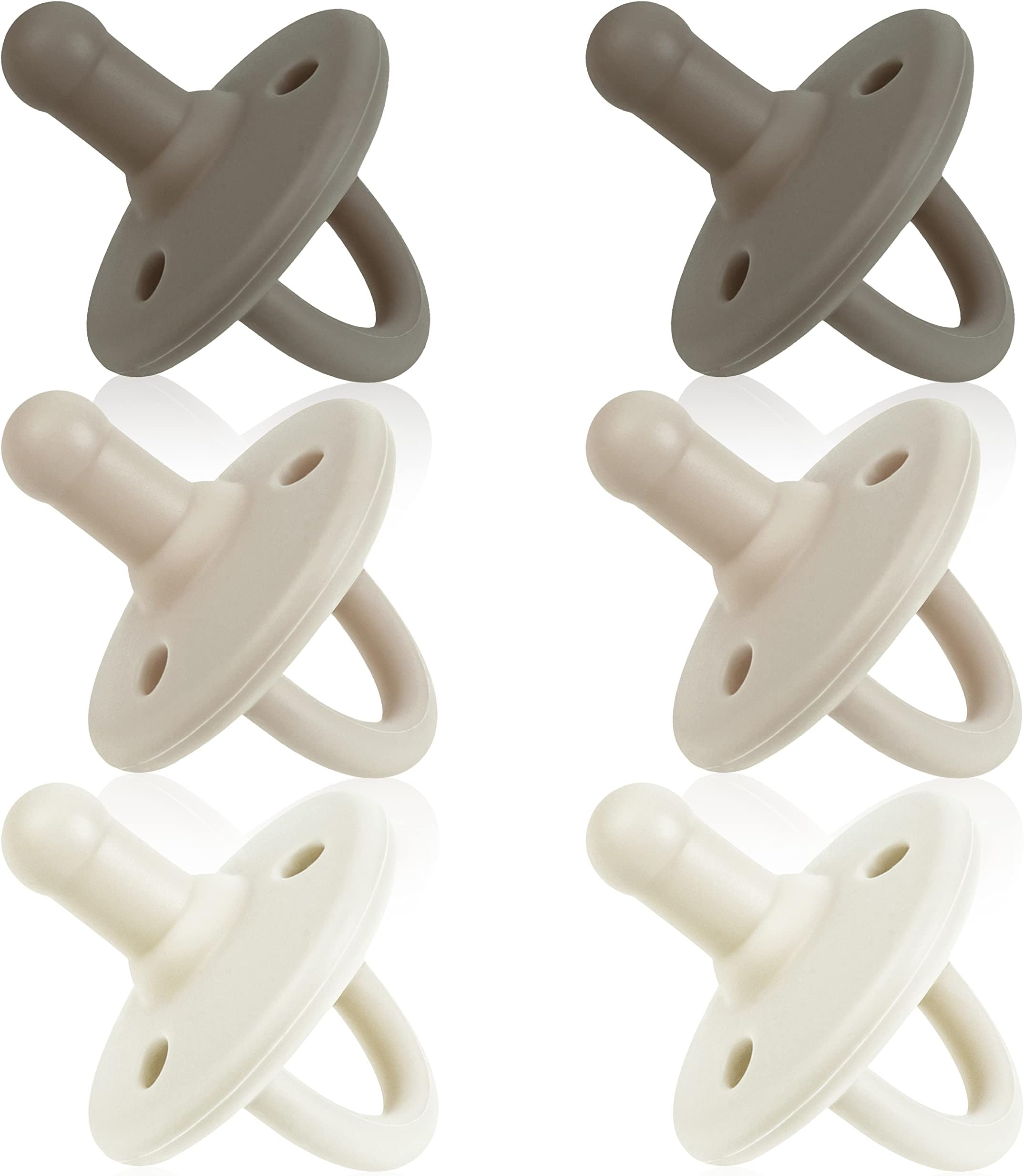 Pacifiers 0-18 Months, Set of 6 Ultra-Light Silicone Binkies with Collapsible Handle & 3 Air Holes for Added Safety, Best Newborn Pacifiers for Baby Boys Or Girls