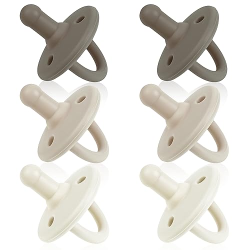 Sweet Child Chupetes de 0 a 18 meses, juego de 6 binkies de silicona ultraligeros con mango plegable y 3 agujeros de aire para mayor seguridad, los