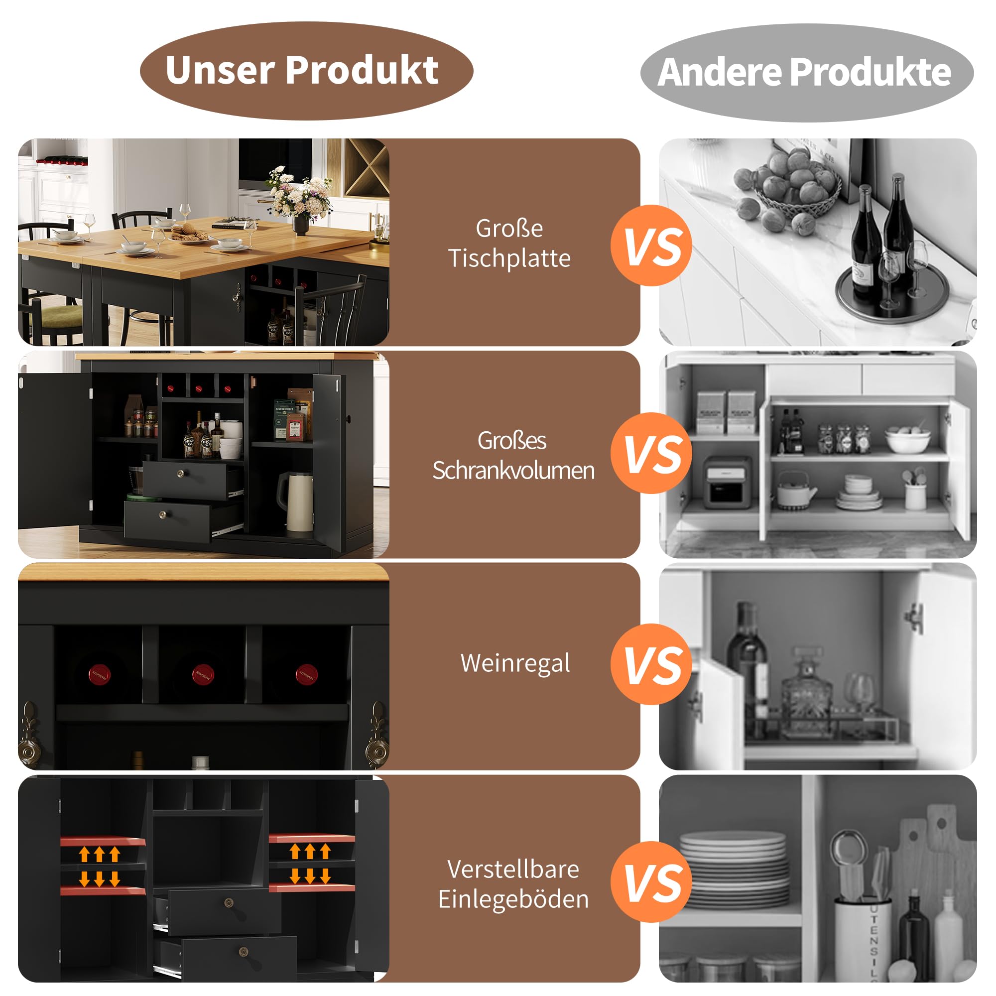 Mesa de bar extensible con espacio de almacenamiento,Mesa alta giratoria de 360° con mesa de comedor plegable, 2 puertas, 2 cajones, estantería de vino, estanterías de almacenamiento, para sala de