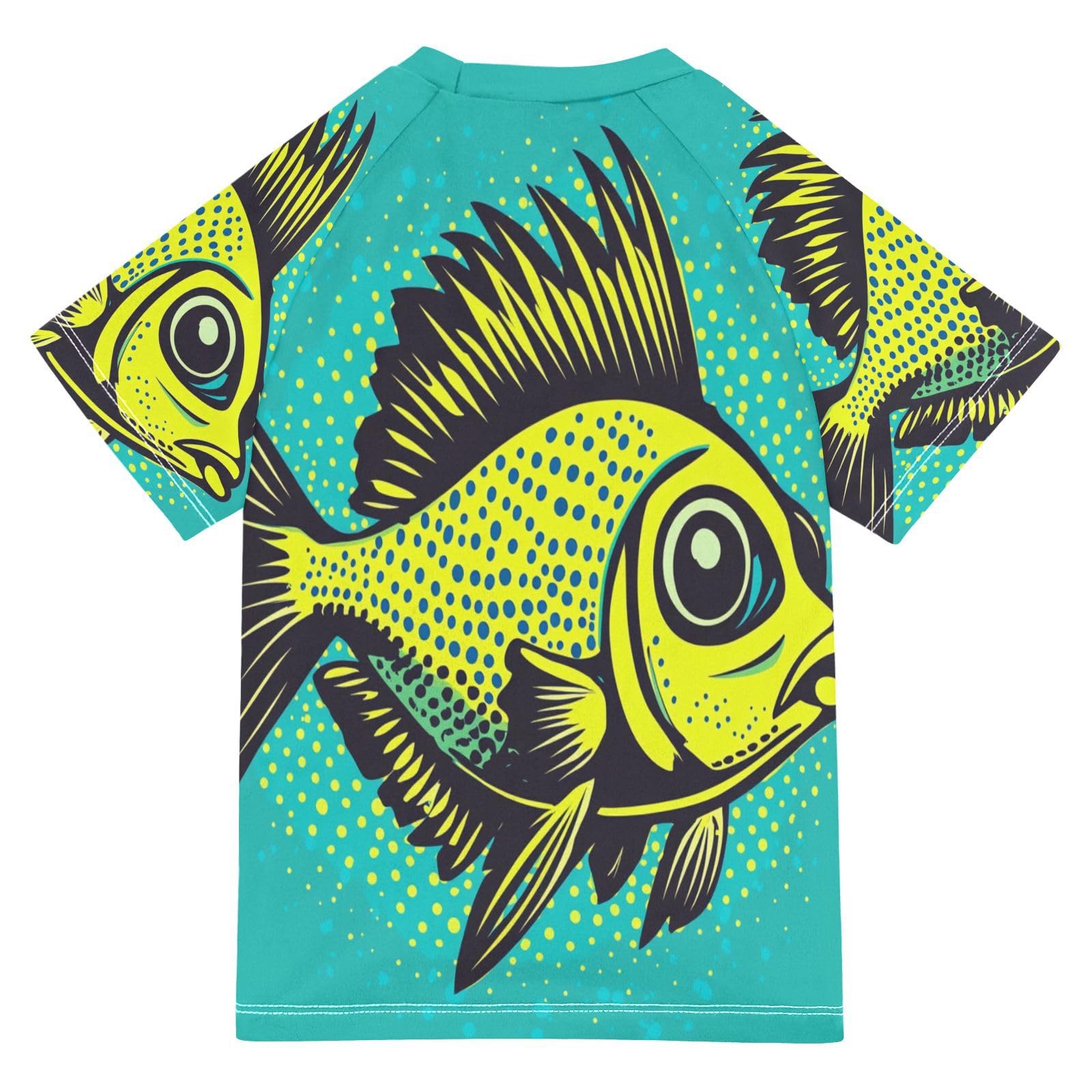Jucciaco Boys Swing Shirts Fish Novelty Cartoon Yellow Rashguard Short Sleeve Kids T-Shirts Sun UPF 50+