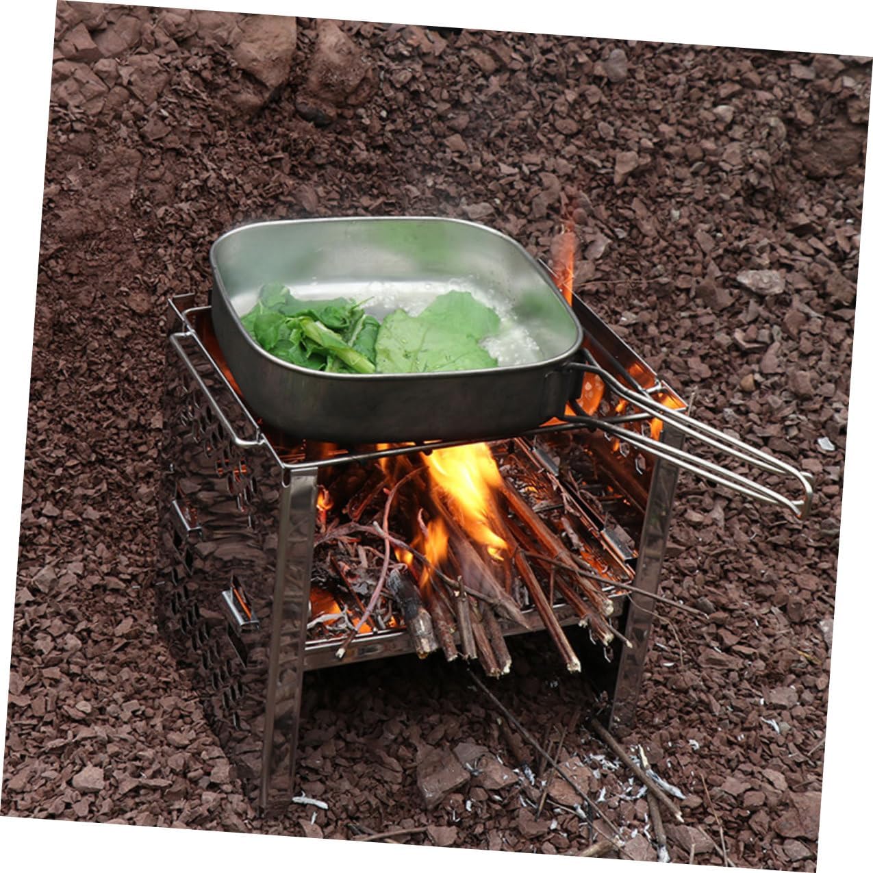 Housoutil Stainless Steel Bbq Stove Portable Charcoal Grill Rack Adjustable Height Foldable Outdoor Camping Barbecue Tool for Picnic and Hiking