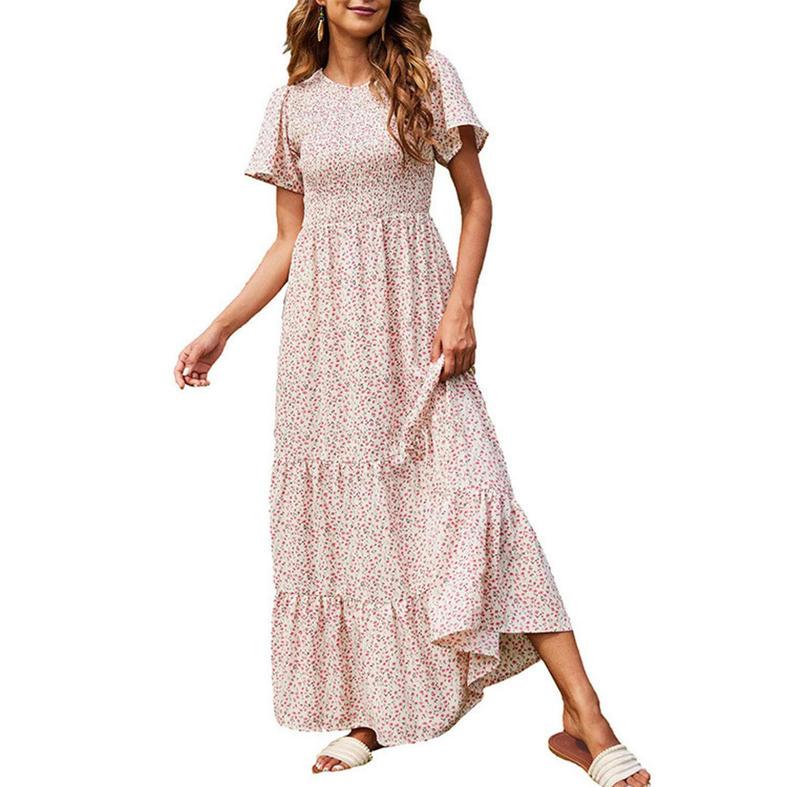 Robe longue plissée à volants avec manches flottantes