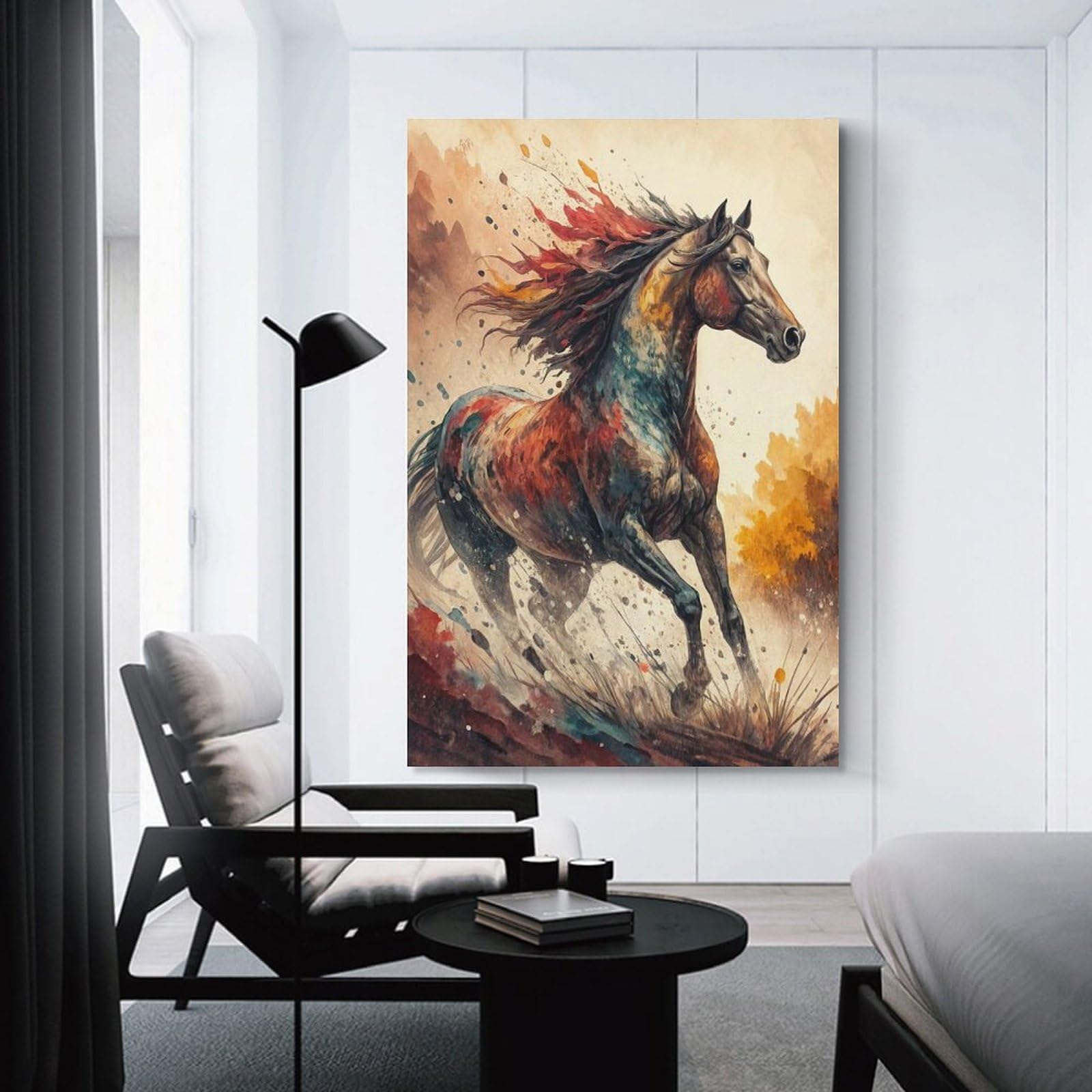 Junmoney Colorful Horse Running Watercolor Painting Home Decor Wall Art, 08x12inch(20x30cm), for Wall Displays, Bedrooms Or Room Updates, Ideal for Building A Coordinated Art Wall