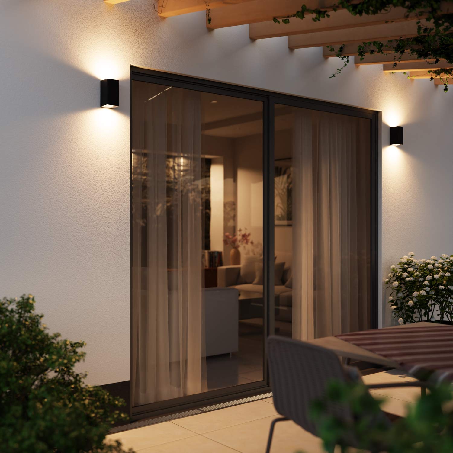 ledscom.de 6x Wandleuchte ALSE für außen, IP54, Up-/Downlight, schwarz matt, eckig, 2x GU10 max. 35W
