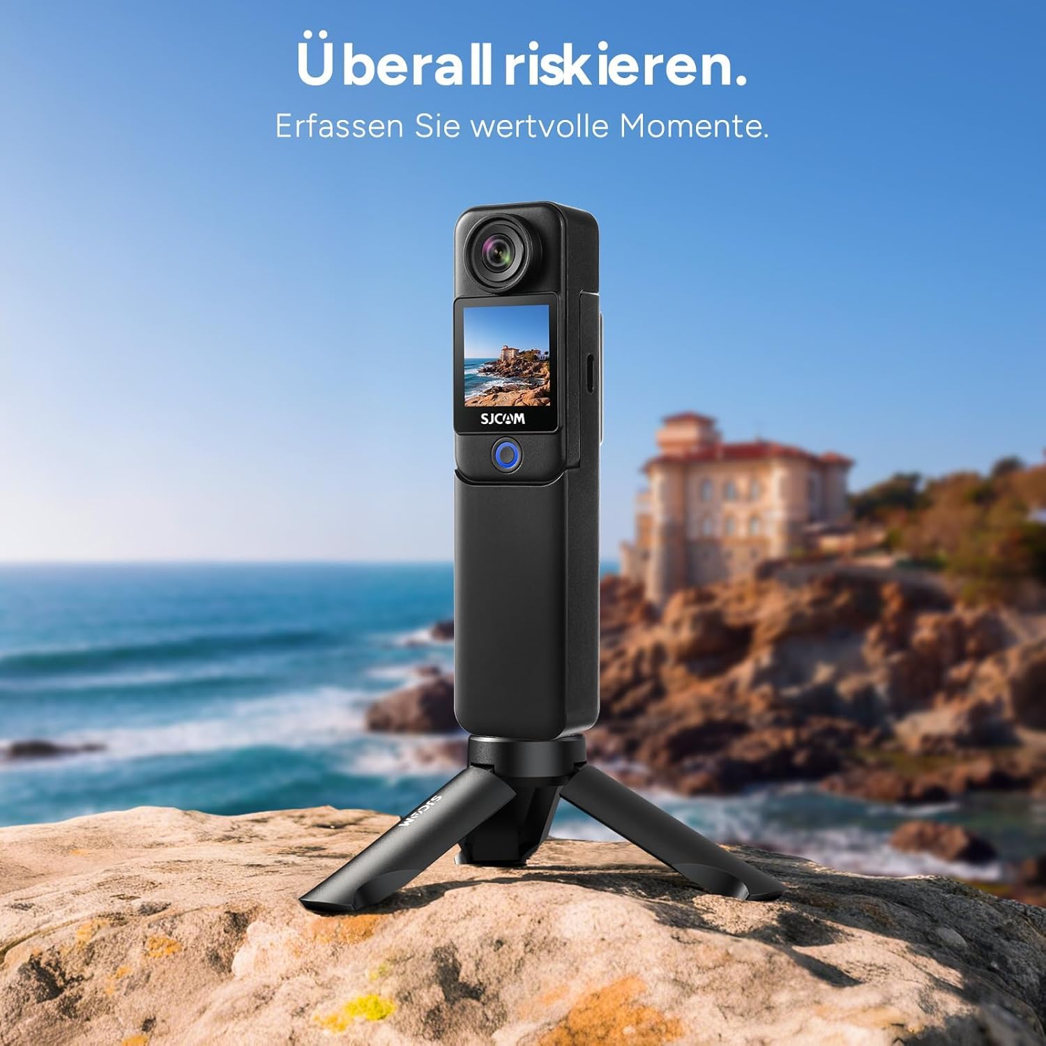 SJCAM C300 Vlog Kamera 4K(64GB),7 Stunden Akkulaufzeit,6-Achsen-Stabilisierung,Dual-Touchscreen,154° Weitwinkel,30M Wasserdicht,Action cam mit Zubehör-Kits Geschenke,Schwarz