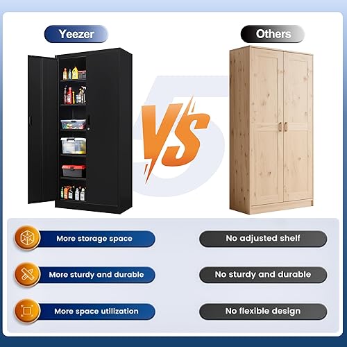Miniatura 102 de Armario de almacenamiento de metal con puertas con cerradura y 2 estantes ajustables, gabinetes de metal de 71 pulgadas de alto, armarios de garaje,